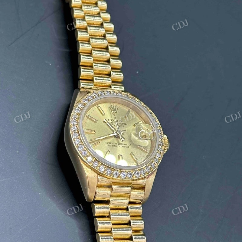 Moissanite Yellow Dial Bezel Set Rolex Watch customdiamjewel