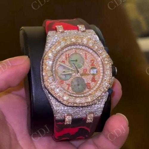 IGI Certified Diamond Red Silicon Belt AP Chrono Watch hip hop jewelry CustomDiamJewel