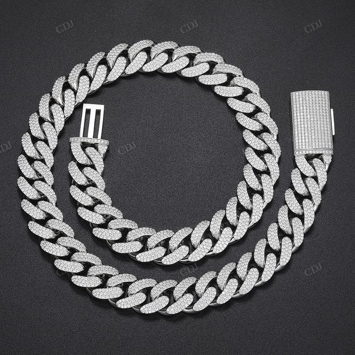 Iced Out 15mm S925 Moissanite Curb Cuban Chain hip hop jewelry CustomDiamJewel