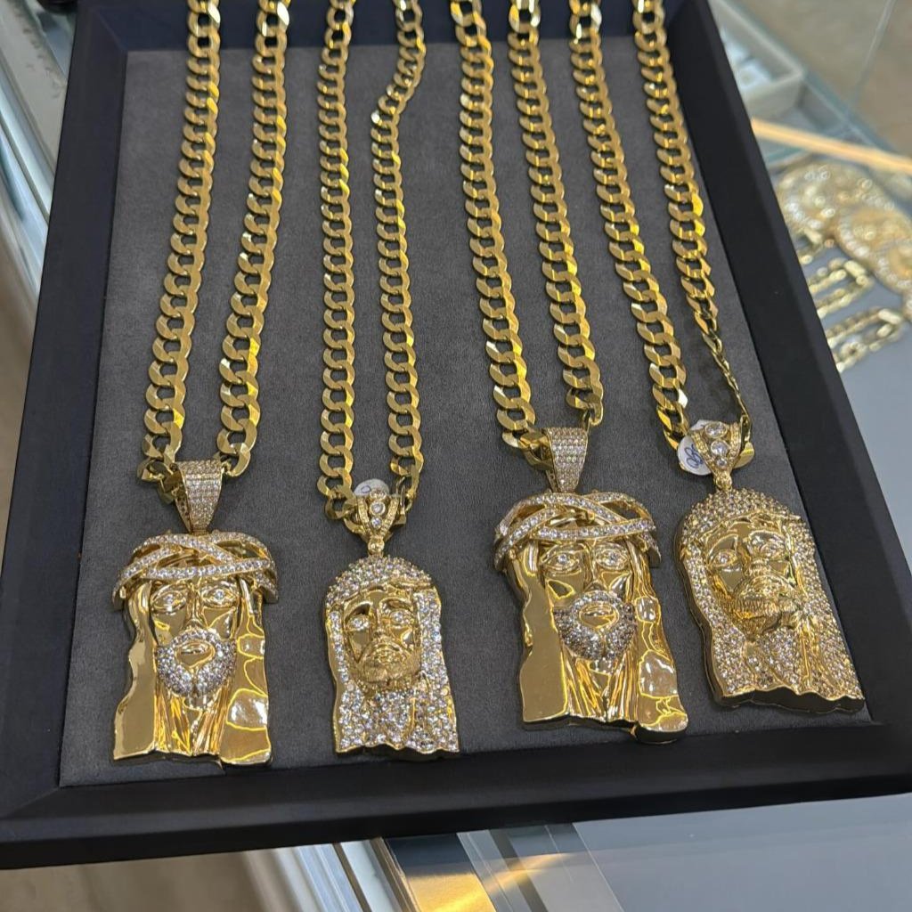 14K Yellow Gold Colorless Diamond Chirst Jesus Face Pendant hip hop jewelry CustomDiamJewel   