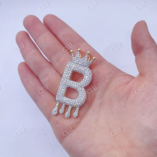 Diamond Initial Letter B with Crown Pendant  customdiamjewel   