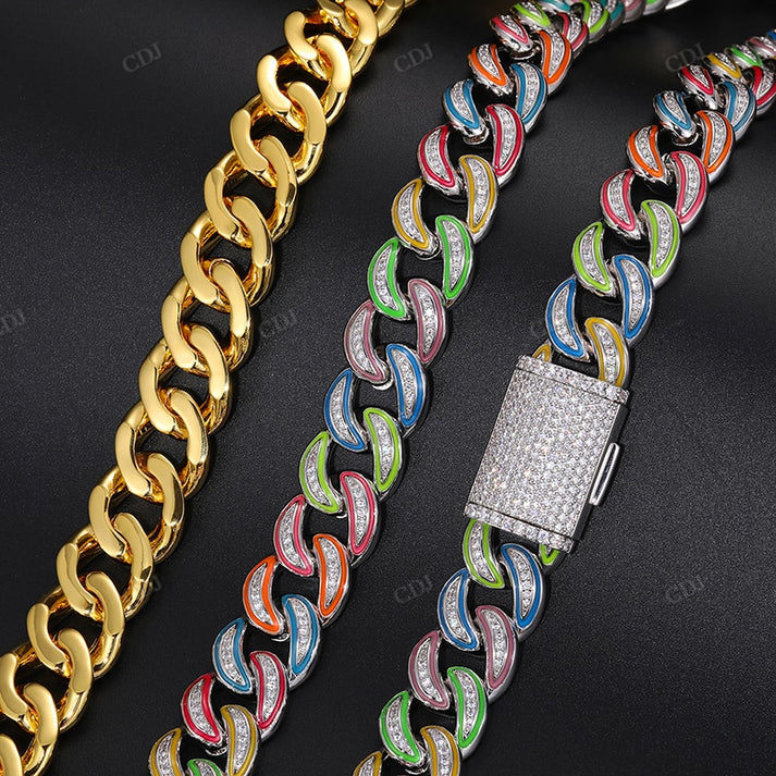 18mm Glow In The Dark VVS Moissanite S925 Cuban Chain hip hop jewelry CustomDiamJewel