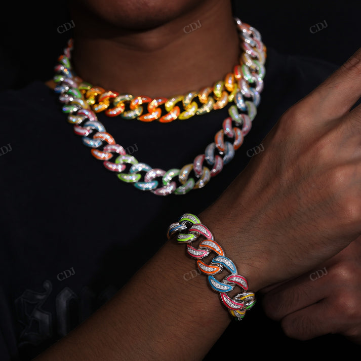 18mm Glow In The Dark VVS Moissanite S925 Cuban Chain hip hop jewelry CustomDiamJewel