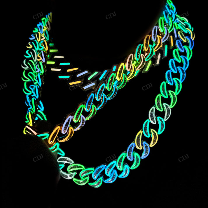 18mm Glow In The Dark VVS Moissanite S925 Cuban Chain hip hop jewelry CustomDiamJewel