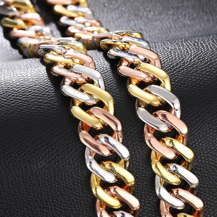 Triple Tone VVS Moissanite 925 Silver Cuban Chain hip hop jewelry CustomDiamJewel