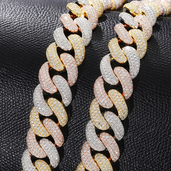 Triple Tone VVS Moissanite 925 Silver Cuban Chain hip hop jewelry CustomDiamJewel