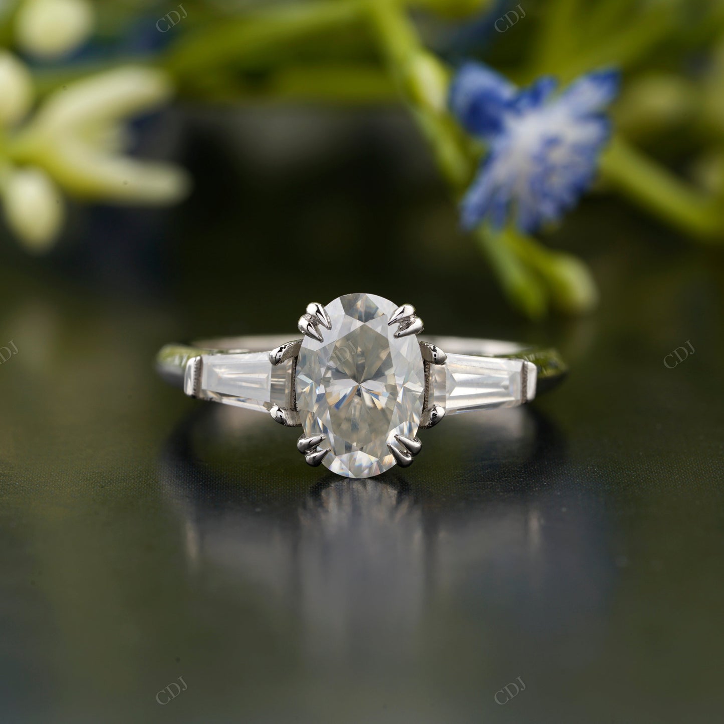 Oval Lab-Grown Diamond Side Stone Ring