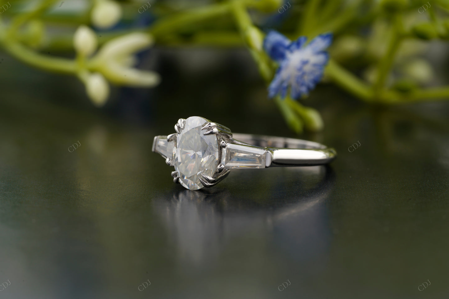 Oval Lab-Grown Diamond Side Stone Ring