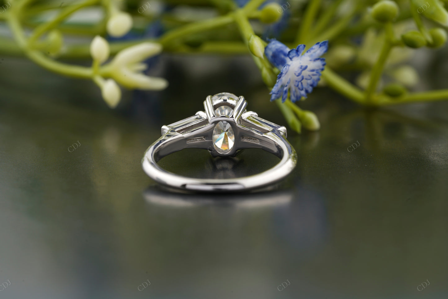 Oval Lab-Grown Diamond Side Stone Ring