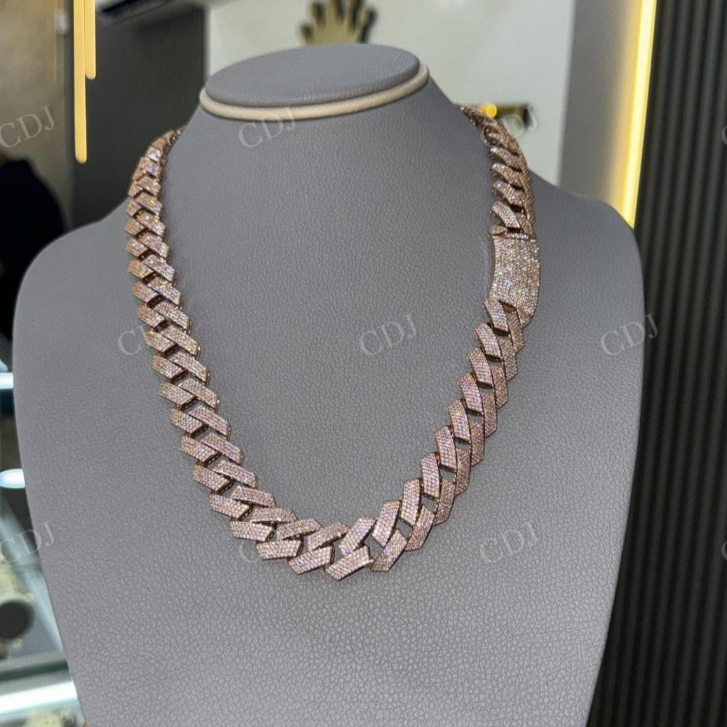 14K Solid Rose Gold Moissanite Diamond Cuban Link Chain hip hop jewelry CustomDiamJewel   