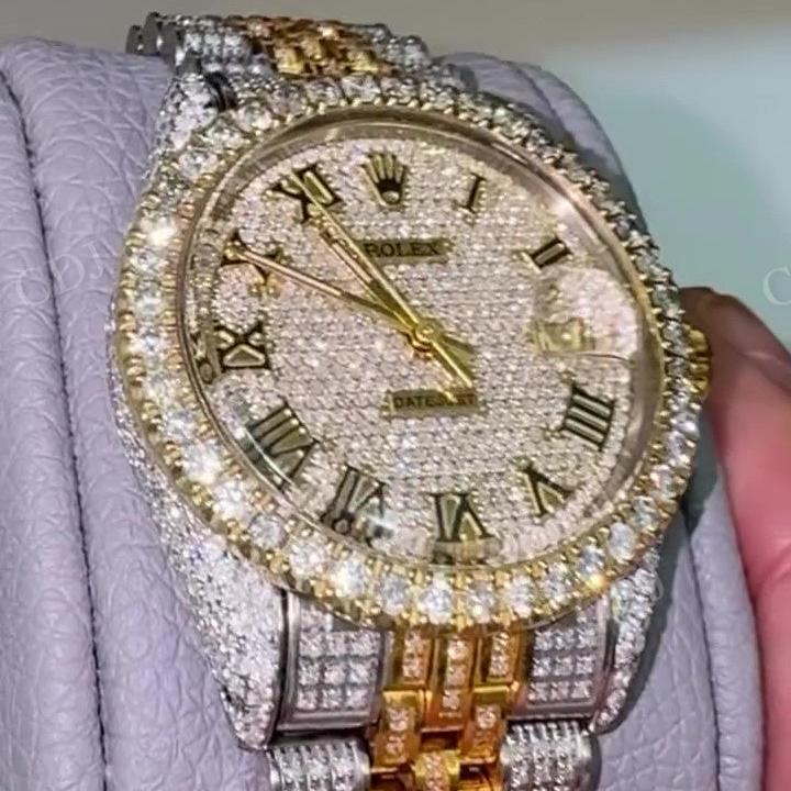 Date Just Two Tone Moissanite Diamond Set Hip Hop Wrist Watch hip hop jewelry CustomDiamJewel