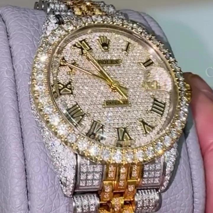 Solid Gold Plated 2 Tone D Moissanite Diamond Set Hip Hop Men Watch hip hop jewelry CustomDiamJewel