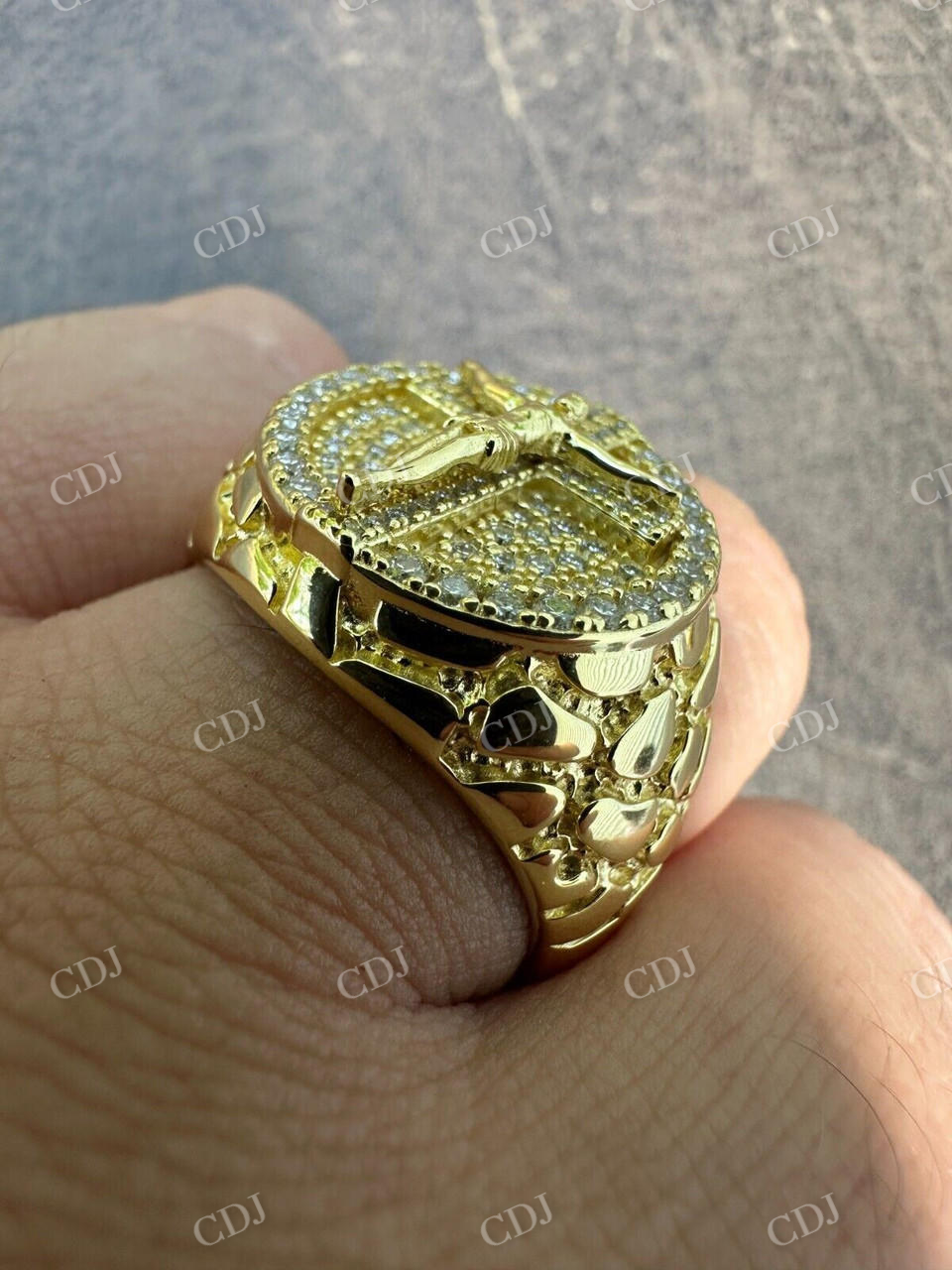 Hip Hop Solid Gold Diamond Jesus On Cross Ring  customdiamjewel   
