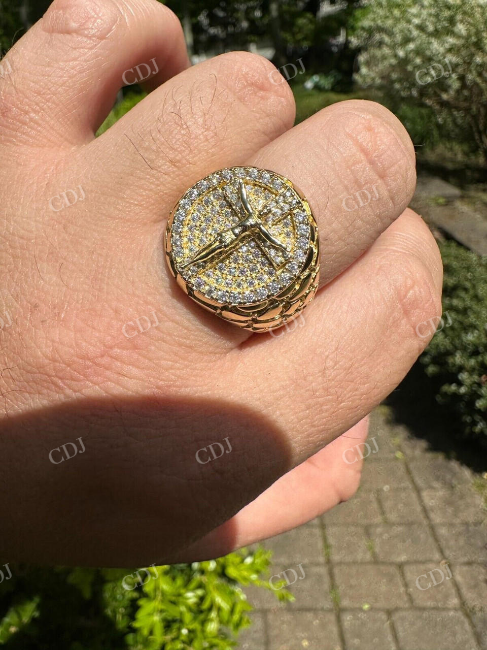 Hip Hop Solid Gold Diamond Jesus On Cross Ring  customdiamjewel   