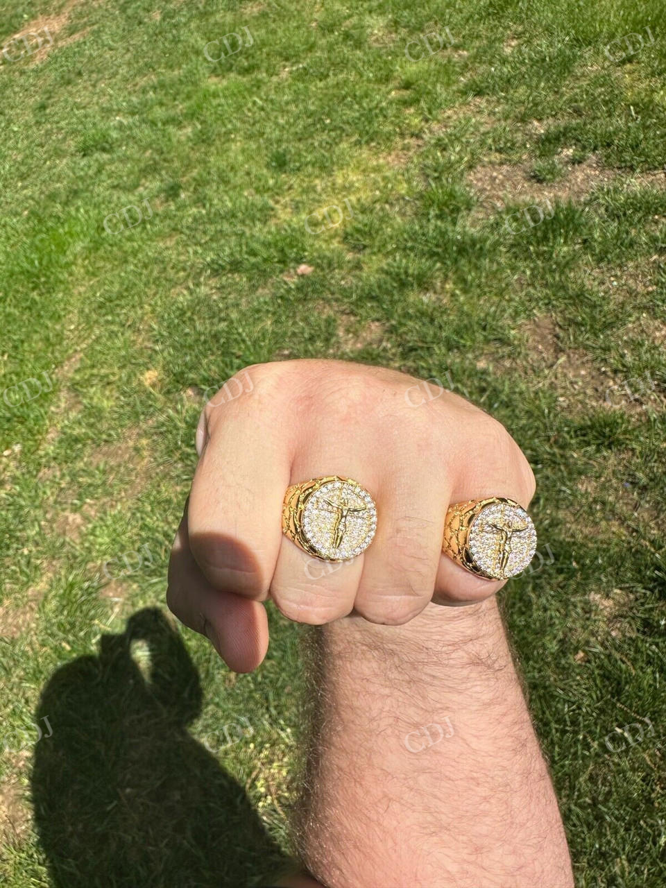 Hip Hop Solid Gold Diamond Jesus On Cross Ring  customdiamjewel   