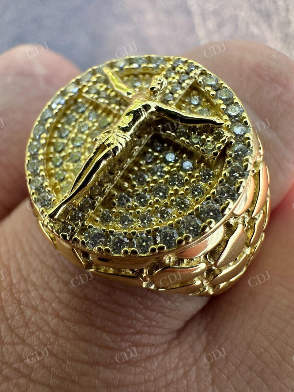 Hip Hop Solid Gold Diamond Jesus On Cross Ring  customdiamjewel   