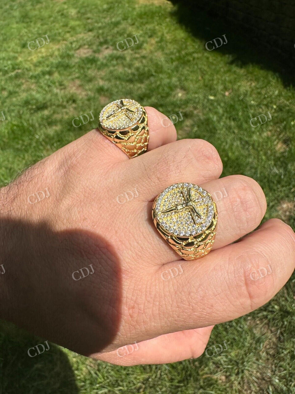 Hip Hop Solid Gold Diamond Jesus On Cross Ring  customdiamjewel   
