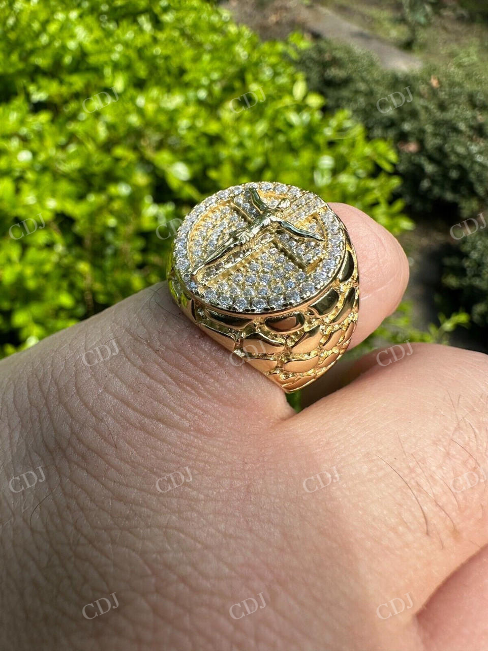 Hip Hop Solid Gold Diamond Jesus On Cross Ring  customdiamjewel   