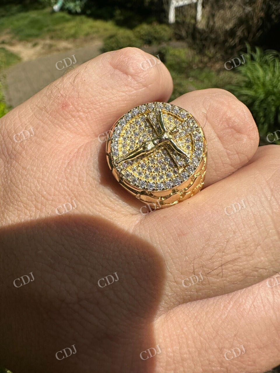 Hip Hop Solid Gold Diamond Jesus On Cross Ring  customdiamjewel   