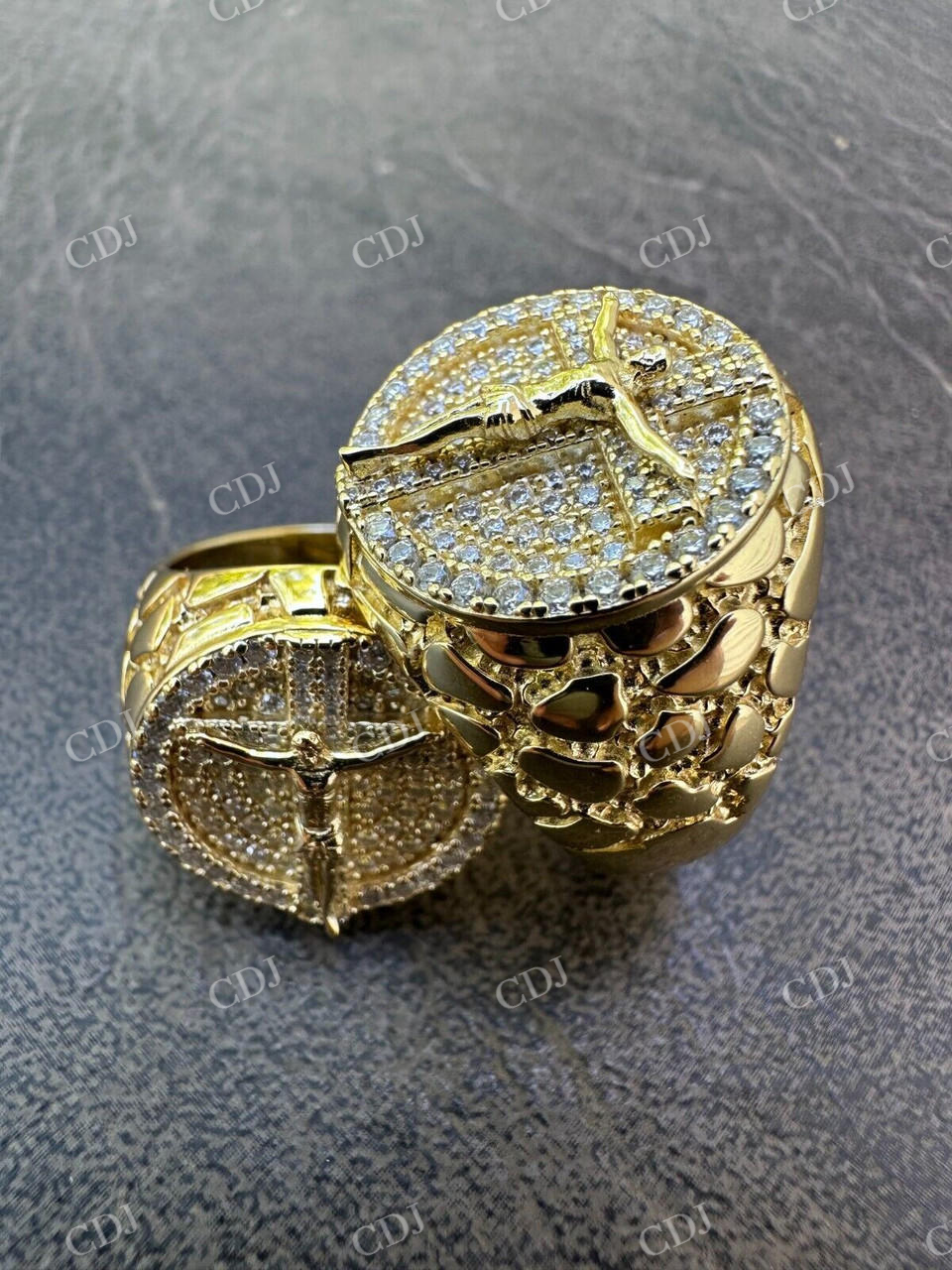 Hip Hop Solid Gold Diamond Jesus On Cross Ring  customdiamjewel   