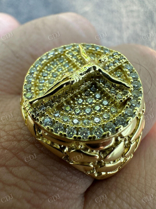 Hip Hop Solid Gold Diamond Jesus On Cross Ring  customdiamjewel   