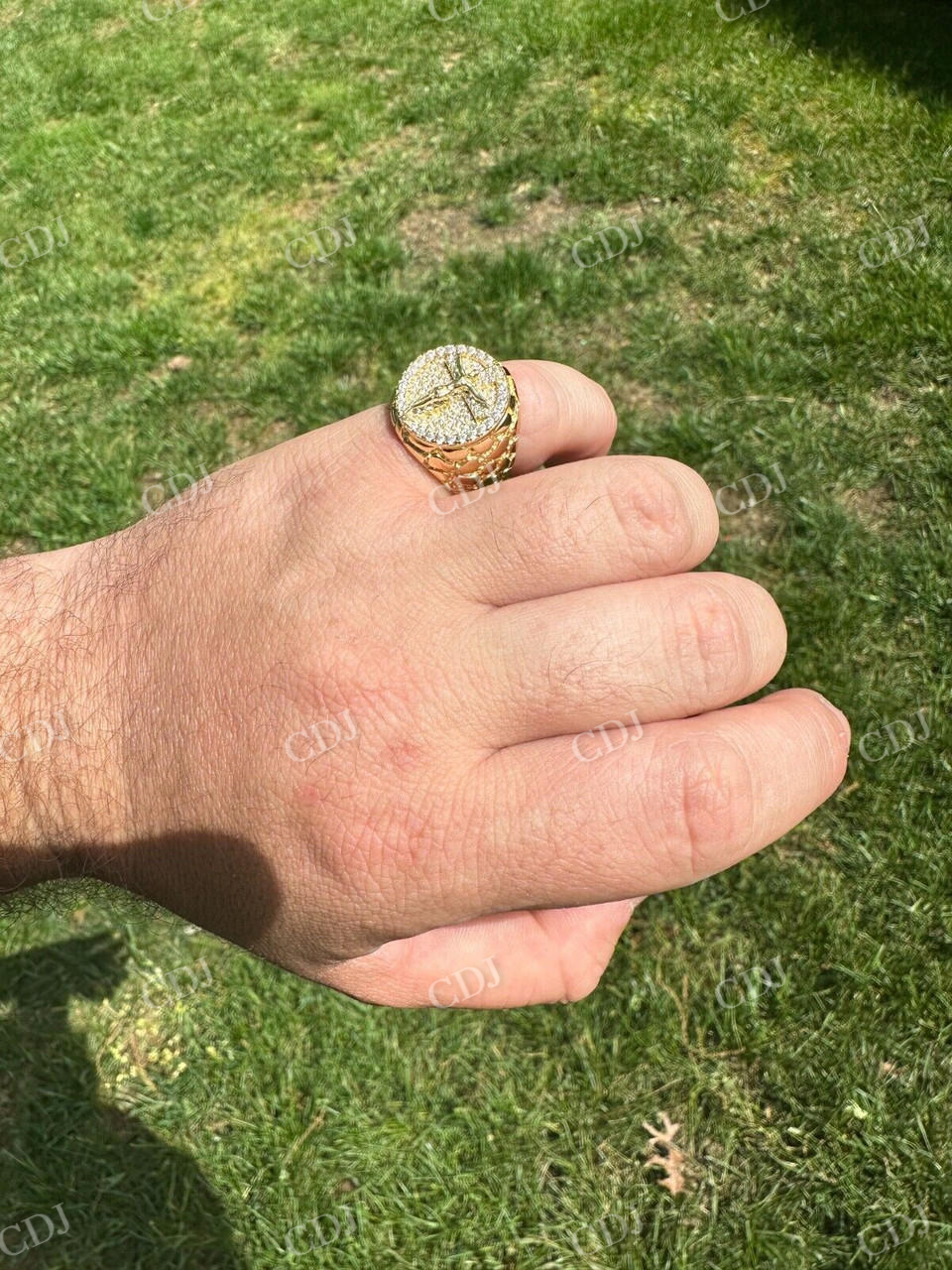 Hip Hop Solid Gold Diamond Jesus On Cross Ring  customdiamjewel   