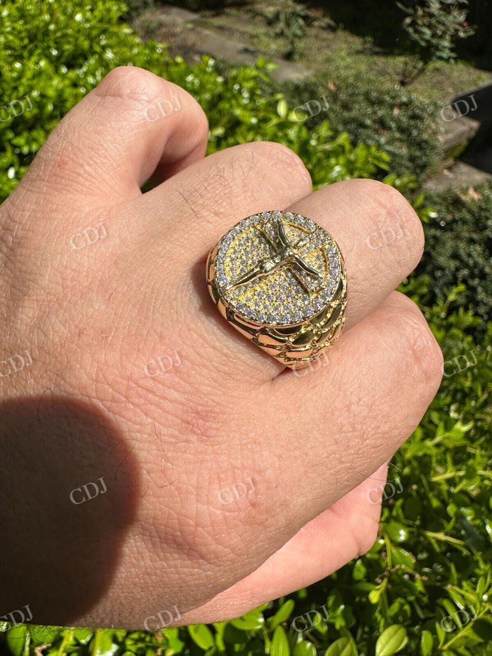 Hip Hop Solid Gold Diamond Jesus On Cross Ring  customdiamjewel   