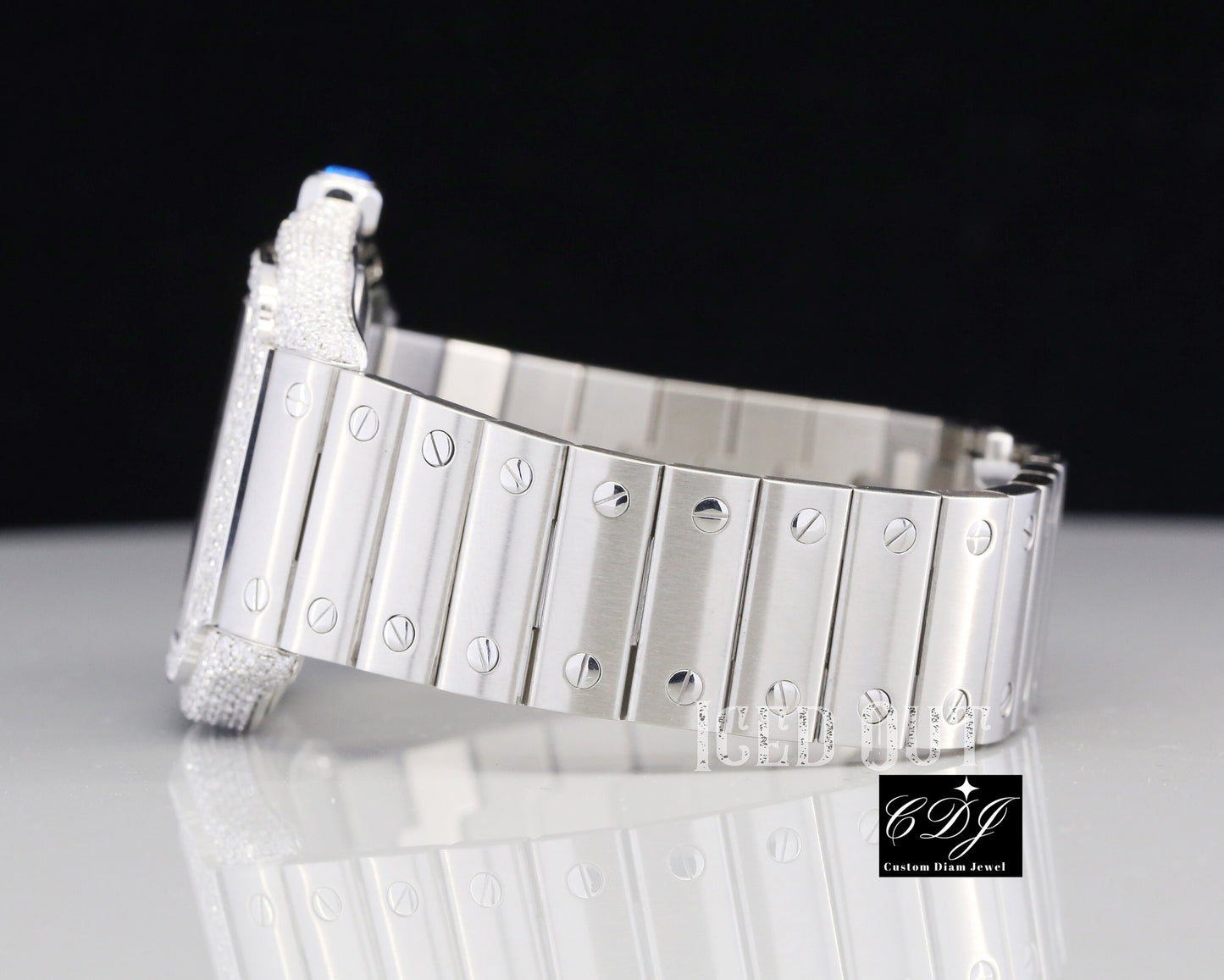 Full White Semi Iced Out Moissanite Cartier Skeleton Watch customdiamjewel