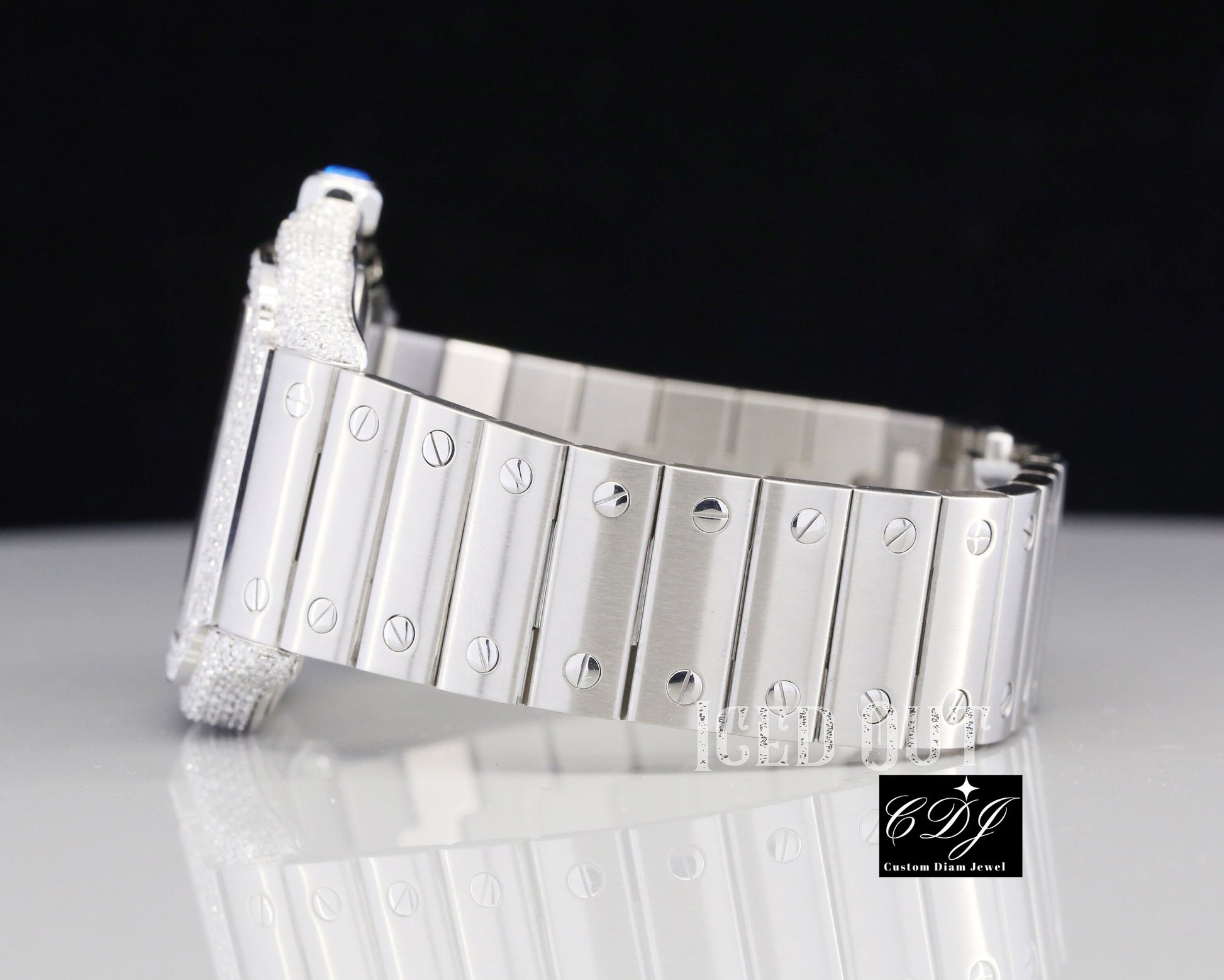 Full White Semi Iced Out Moissanite Cartier Skeleton Watch customdiamjewel