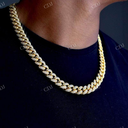 12MM Round Cut Cluster Diamond Yellow Gold Cuban Chain  customdiamjewel   