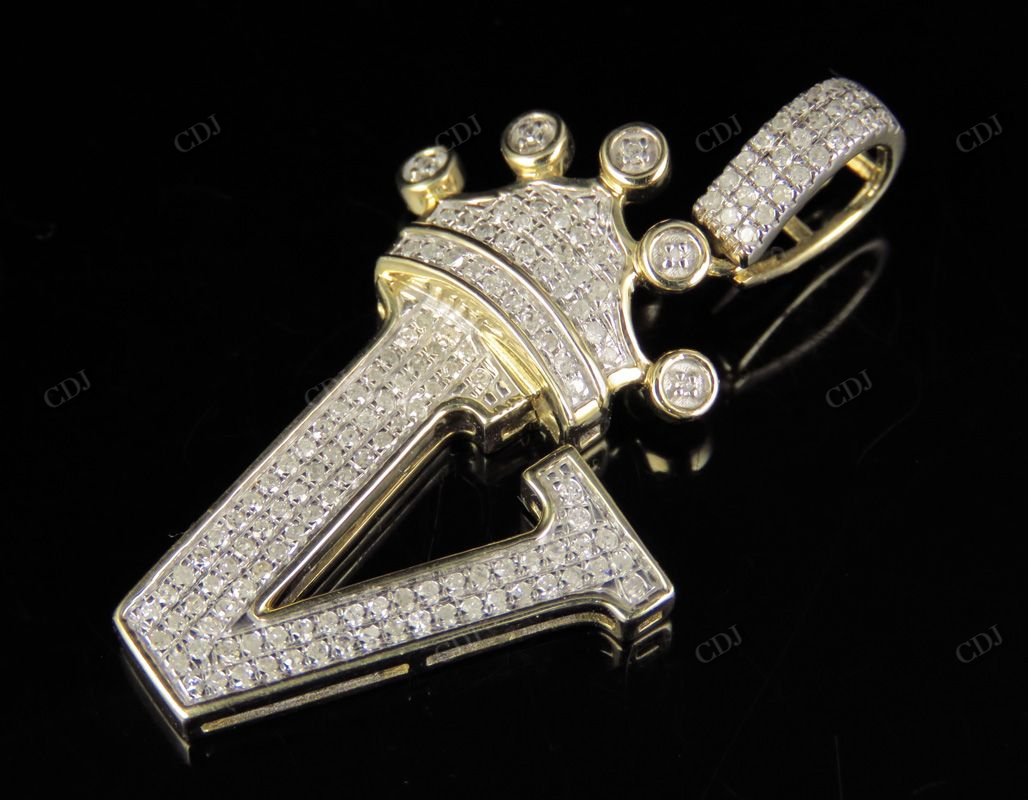 1.5" 0.35 CTW 10K Solid Gold Diamond Crown Initial 'V' Letter Pendant CustomDiamJewel