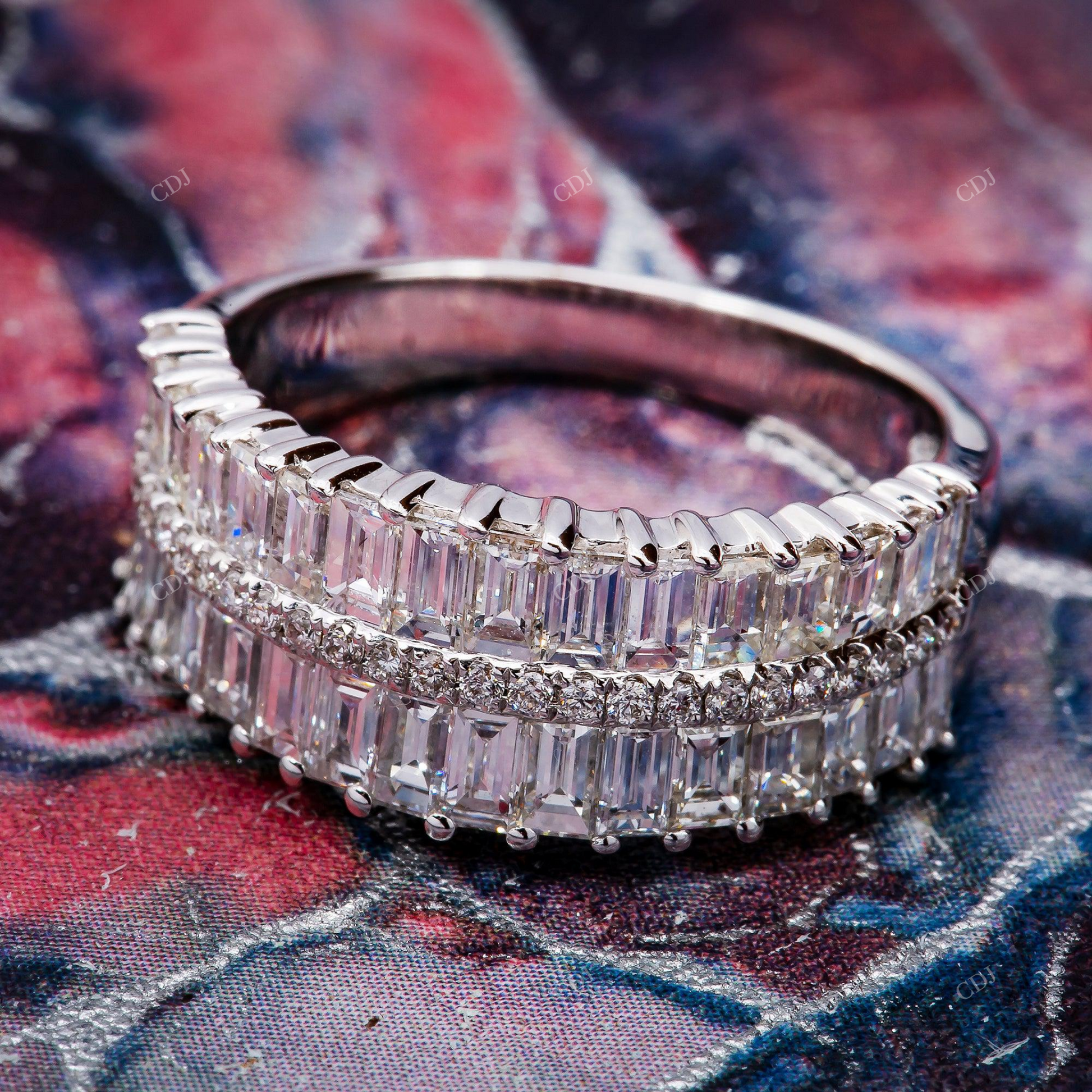 Double Row Emerald Cut Moissanite Eternity Band hip hop jewelry customdiamjewel