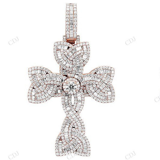 2.7 Inch Lab Grown Diamond 10K Gold Flower Cross Pendant Hip Hop Pendent CustomDiamJewel