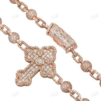 14K Rose Gold Real Diamond Ball Cross Chain hip hop jewelry CustomDiamJewel