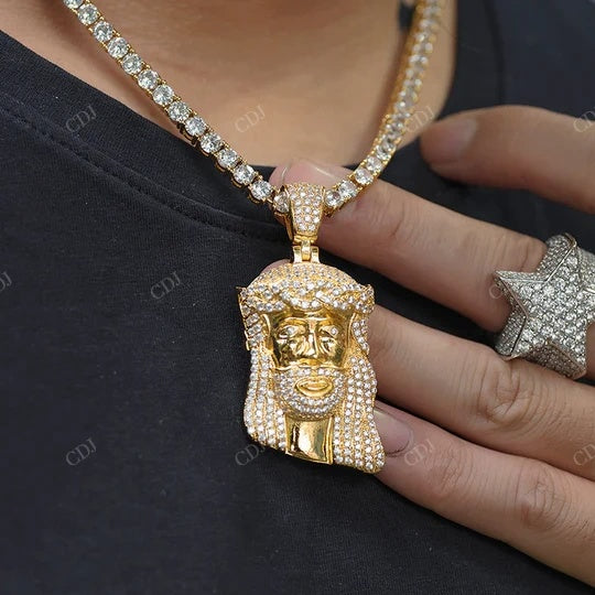 New Fine Gold 925 Sterling Silver Jesus Head Face Pendant hip hop jewelry CustomDiamJewel