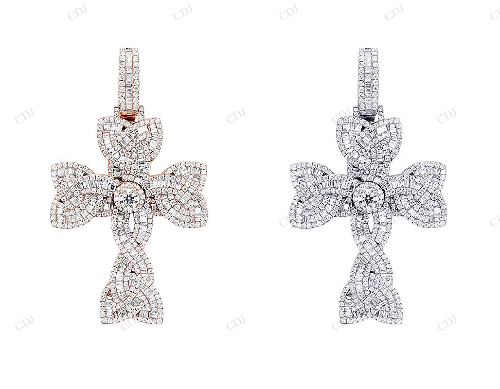 2.7 Inch Lab Grown Diamond 10K Gold Flower Cross Pendant Hip Hop Pendent CustomDiamJewel