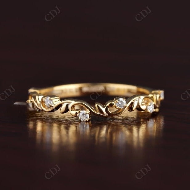 Nature Inspired Flower and Leaf Design Vintage Style Wedding Band  customdiamjewel Sterling Silver Yellow Gold VVS-EF