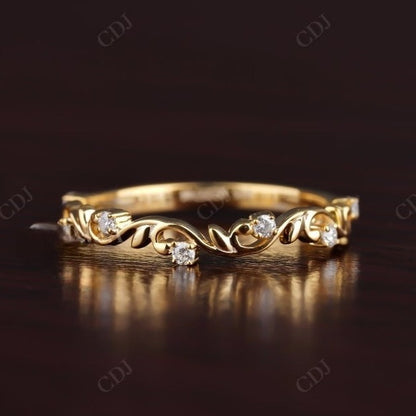 Nature Inspired Flower and Leaf Design Vintage Style Wedding Band  customdiamjewel Sterling Silver Yellow Gold VVS-EF