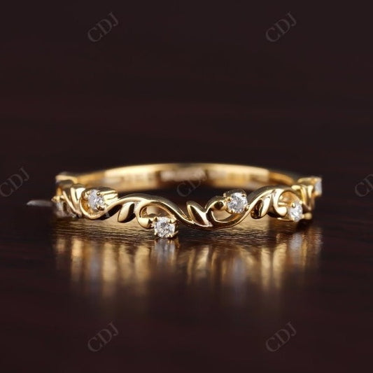 Nature Inspired Flower and Leaf Design Vintage Style Wedding Band  customdiamjewel Sterling Silver Yellow Gold VVS-EF