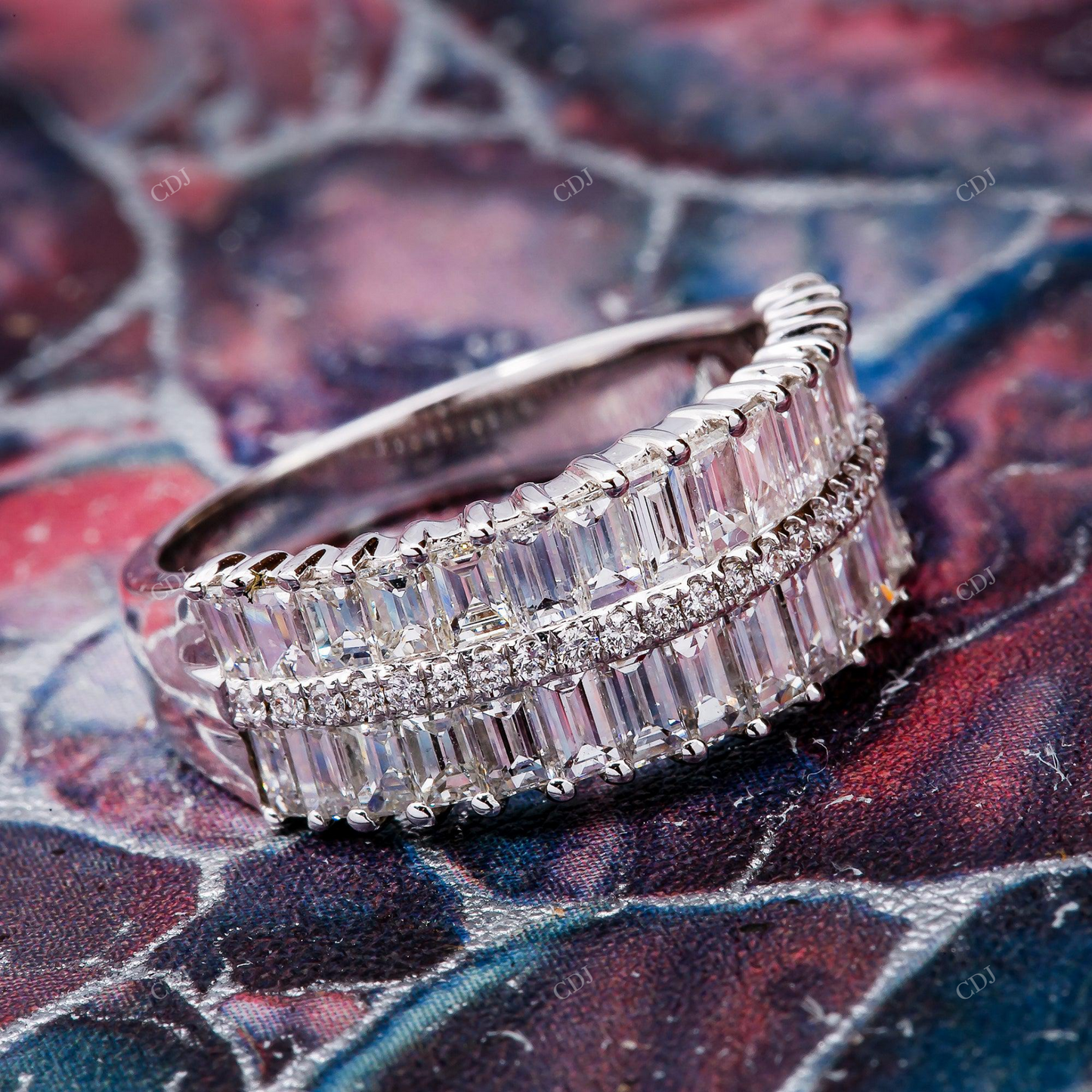 Double Row Emerald Cut Moissanite Eternity Band hip hop jewelry customdiamjewel