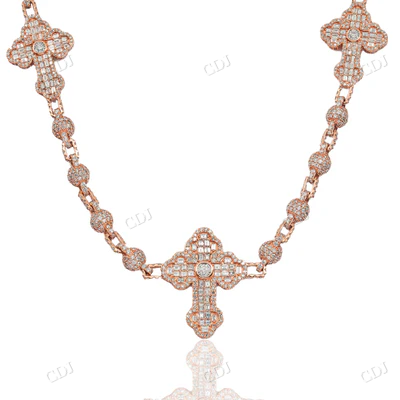14K Rose Gold Real Diamond Ball Cross Chain hip hop jewelry CustomDiamJewel