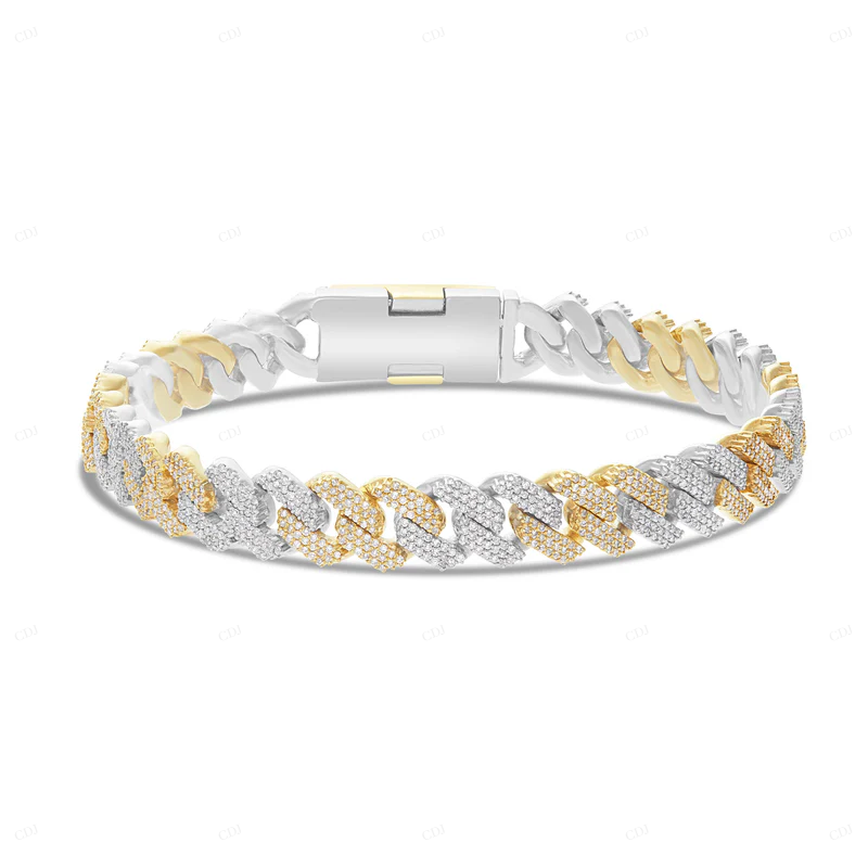 Two Tone Hip Hop Rapper Style Fully Iced Out Cuban Link Bracelet CustomDiamJewel