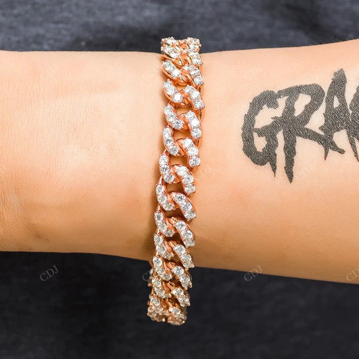 Full Ice Out Hip Hop Rapper Style Round Moissanite Diamond Cuban Bracelet hip hop jewelry CustomDiamJewel