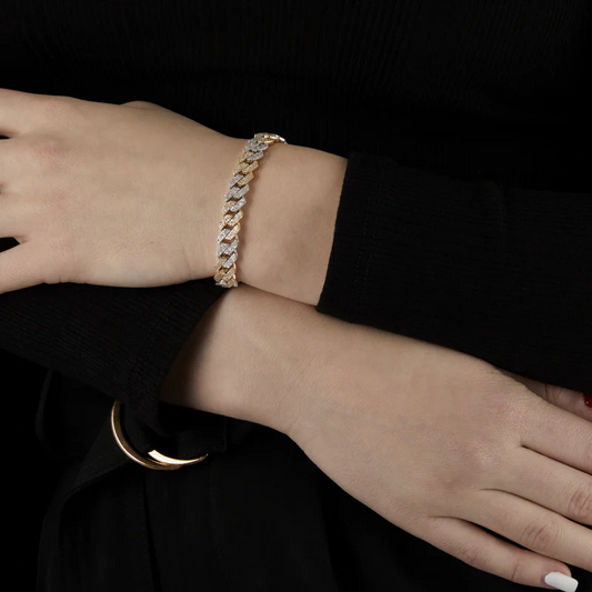 Two Tone Hip Hop Rapper Style Fully Iced Out Cuban Link Bracelet CustomDiamJewel