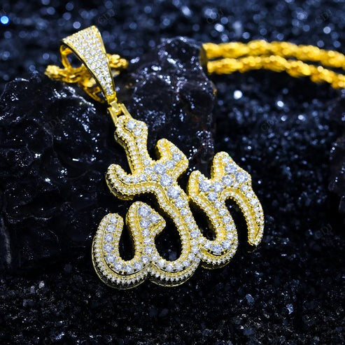 18K Yellow Gold Lab Grown diamond Arabic Rune Pendant hip hop jewelry CustomDiamJewel