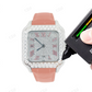 Customized Hip Hop Full White Cartier Natural Diamond Watch with Leather Band customdiamjewel