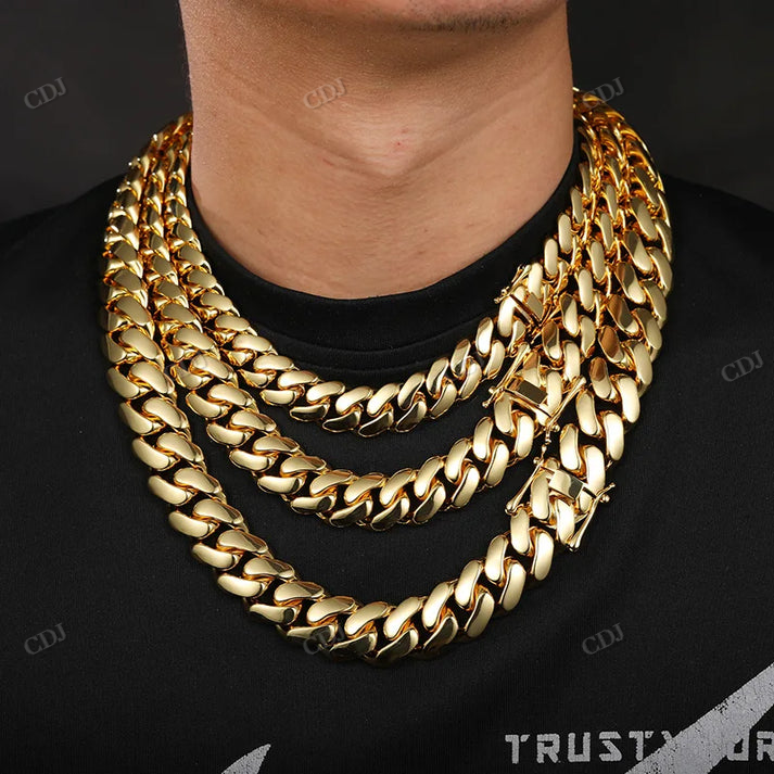 10-22MM Solid 10K Gold Cuban Link Chain hip hop jewelry CustomDiamJewel