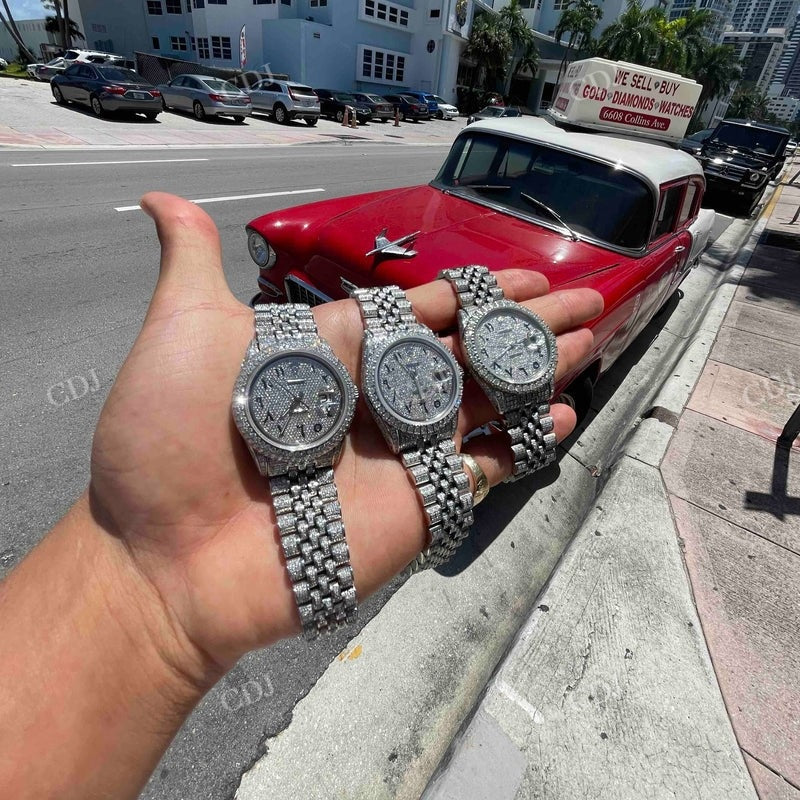 Hip Hop Fully Iced Out Moissanite Rolex Watch customdiamjewel