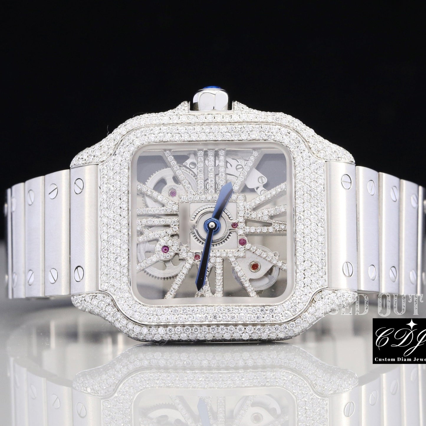 Full White Semi Iced Out Moissanite Cartier Skeleton Watch customdiamjewel