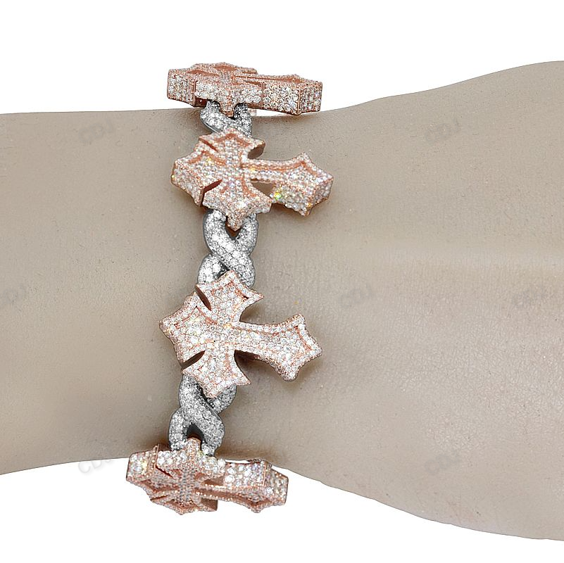 Two Tone High Quality Cluster Cross Bracelet hip hop jewelry customdiamjewel